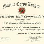Meritorious Unit Commendation--support of Dept of FL Injured Warriors Project,  October 2014