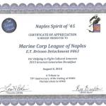 Spirit of '45 Certificate of Appreciation 08.08.2015