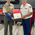 
Eagle Scout Rylan Zurbbrigg at Court of Honor, 17 Sept 2023, with Detachment Eagle Scout Liaison, Jerry Van Hecke