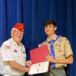 
Vincent Sparacino, Troop #214,  and Jerry Van Hecke, Detachment Eagle Scout Liaison, at Court of Honor 10.23.2023