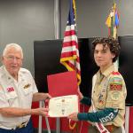 
Daniel Medeiros with Detachment Eagle Scout Liaison, Jerry Van Hecke
COH:  11 February 2024