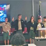 
All Eagle Scouts in attendance at the Court of Honor of Charlie Arseneau on 02.27.2022, were invited to renew their Oath.  Eagle Scout, Jack Arseneau, COH 2016, administered the Oath. Detachment Member and Eagle Scout Bert Brady joined in.