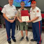 
Adam David Blais, Troop #2001,  COH 04.03.2022 with Detachment Marine/Eagle Scout Bert Brady and Detachment Eagle Scout Liaison Jerry Van Hecke