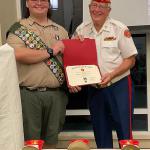 
Kieran Lucas, Troop #2,  with Jerry VanHecke, Detachment Eagle Scout Liaison, at Court of Honor 01.03.2023