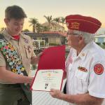 
Zachary Miller, Troop #274, with Detachment Eagle Scout Liaison Jerry VanHecke at Court of Honor 01.06.2023