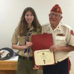 Megan Wolfe, the first girl in Lee County to attain the rank of Eagle Scout with Jerry Van Hecke, Detachment Eagle Scout Liaison.  Court of Honor -- 06.05.2021
