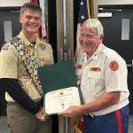 
Benjamin Van't Hoff, Court of Honor 04.19.2026, Troop #2001 with Detachment Eagle Scout Liaison Jerry Van Hecke