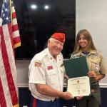 
Detachment Eagle Scout Liaison, Jerry Van Hecke with Lillian Daniel, Troop #2001 at Eagle Scout Court of Honor 08.16.2026