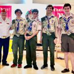 Jerry Van Hecke, Detachment Eagle Scout Liaison, with Ethan Shaw, Daniel Carmichael, Justin Shaw and Thomas Connell, Troop #165,  14 December 2019
Photo provided by:  DeAnna Baker Bickford
