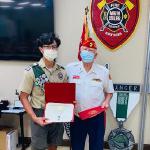 Alex Aristizabal with Detachment Eagle Scout Liaison, Jerry Van Hecke.  07.26.2020